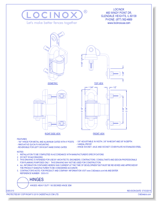 Hinges: Heavy Duty 180 Degree Hinge 3DM