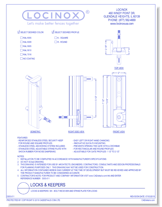 Locks & Keepers: SH - Bolt Receiver and Strike Plate for Locks