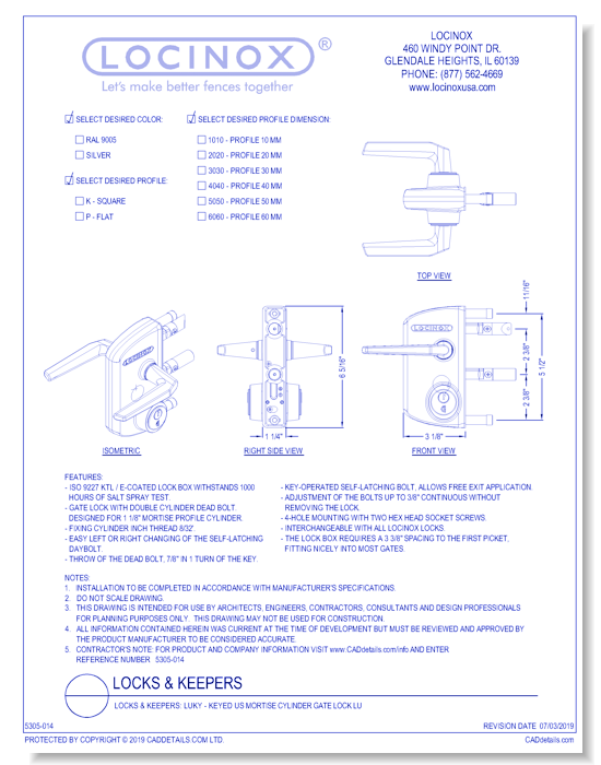 Locks & Keepers: LUKY - Keyed US Mortise Cylinder Gate Lock LU