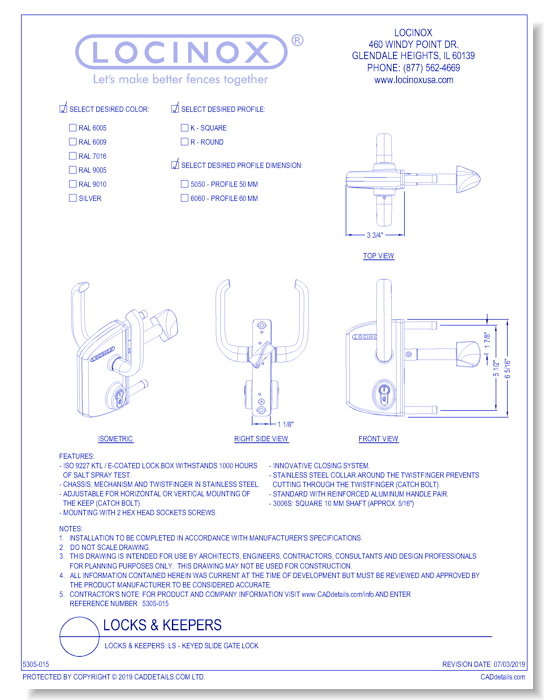 Locks & Keepers: LS - Keyed Slide Gate Lock