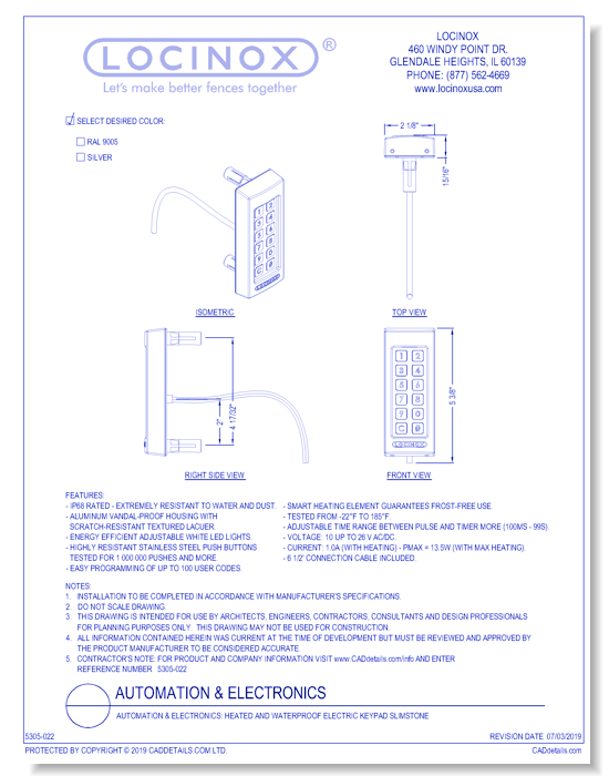 Automation & Electronics: Heated and Waterproof Electric Keypad SLIMSTONE