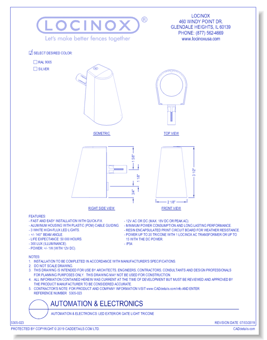 Automation & Electronics: LED Exterior Gate Light TRICONE