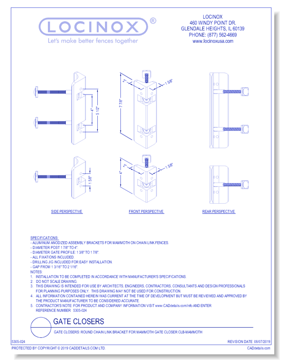 Gate Closers: Round Chain Link Bracket for Mammoth Gate Closer CLB-MAMMOTH
