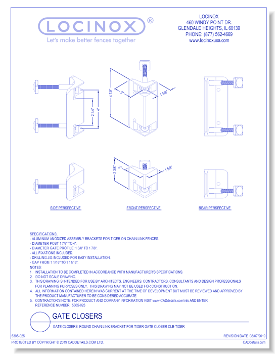 Gate Closers: Round Chain Link Bracket for Tiger Gate Closer CLB-TIGER