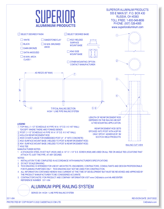 Series 5H: High 1 Line Pipe Railing System