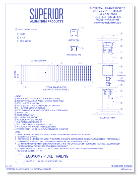 Series 6E: 2 Line Railing System (Style A)