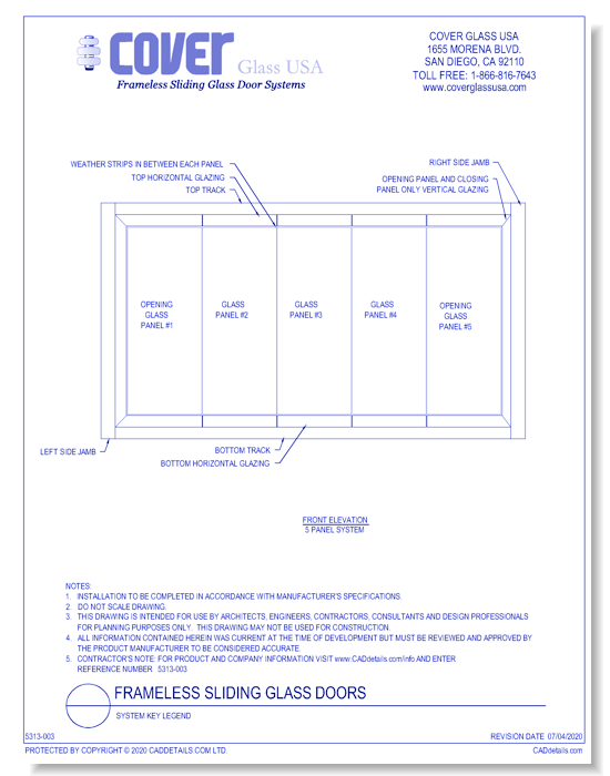 Frameless Sliding Glass Doors: System Key Legend
