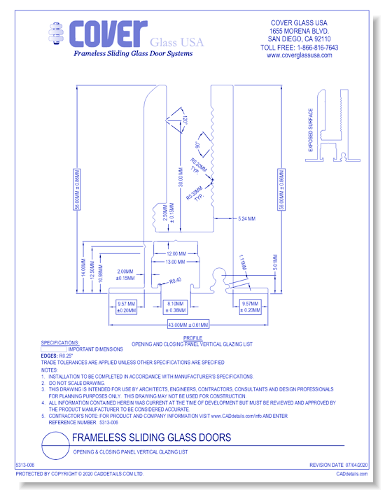 Frameless Sliding Glass Doors: Opening & Closing Panel Vertical Glazing List