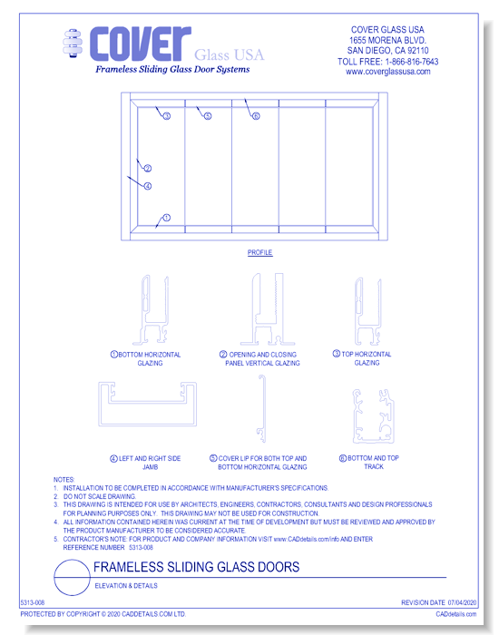 Frameless Sliding Glass Doors: Elevation & Details