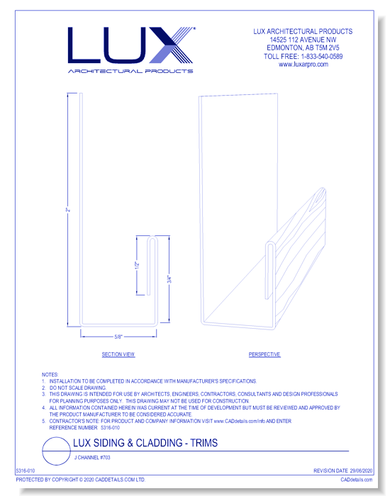 Lux Siding & Cladding: J Channel #703