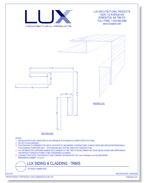 Lux Siding & Cladding: Outside Corner #706