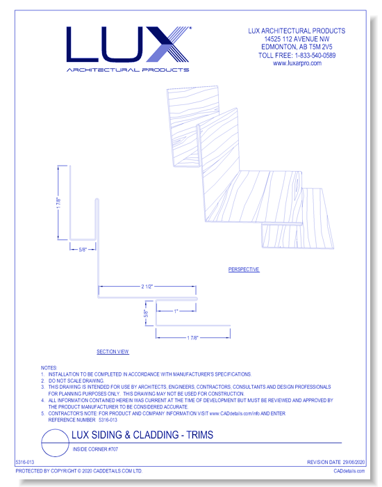 Lux Siding & Cladding: Inside Corner #707