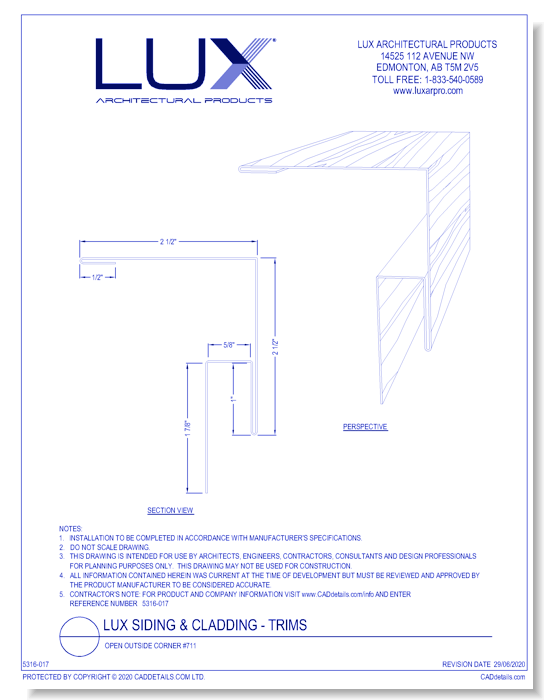 Lux Siding & Cladding: Open Outside Corner #711