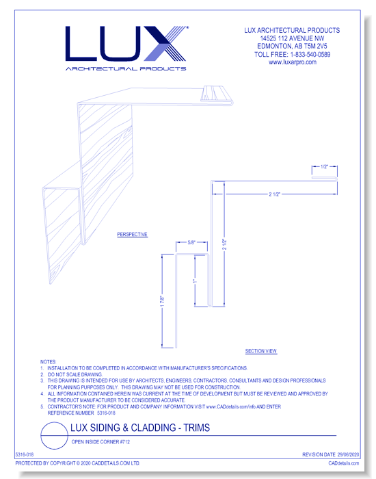 Lux Siding & Cladding: Open Inside Corner #712