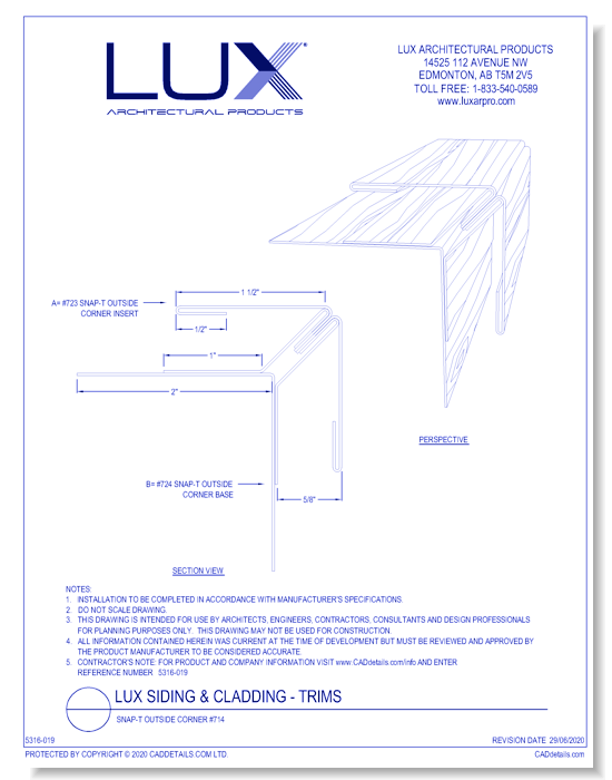 Lux Siding & Cladding: Snap-T Outside Corner #714