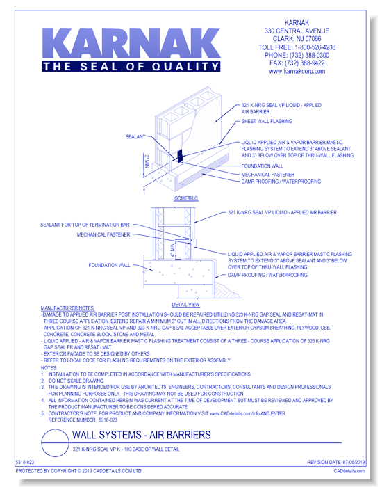 321 K-NRG Seal VP K - 103 Base of Wall Detail