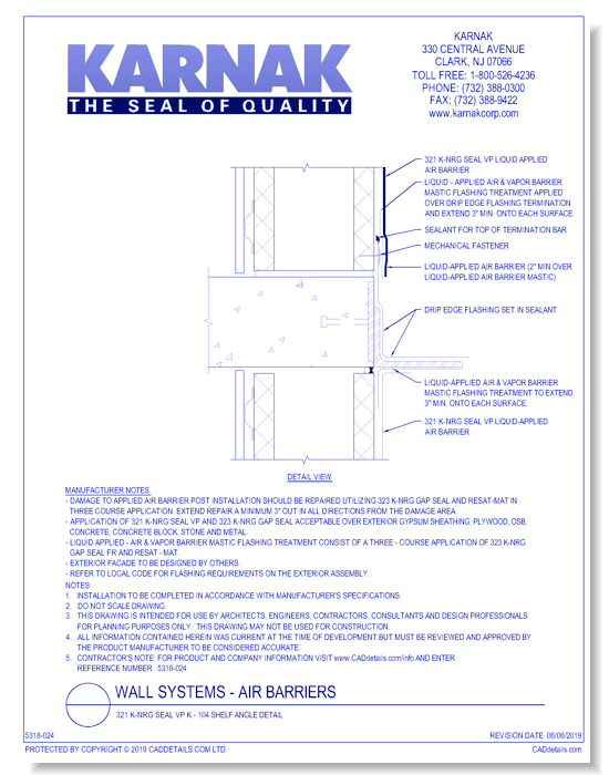 321 K-NRG Seal VP K - 104 Shelf Angle Detail
