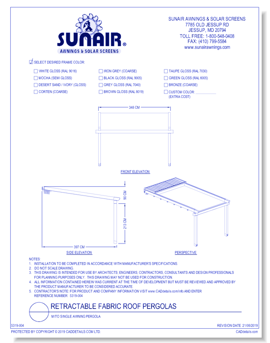 Mito Single Awning Pergola