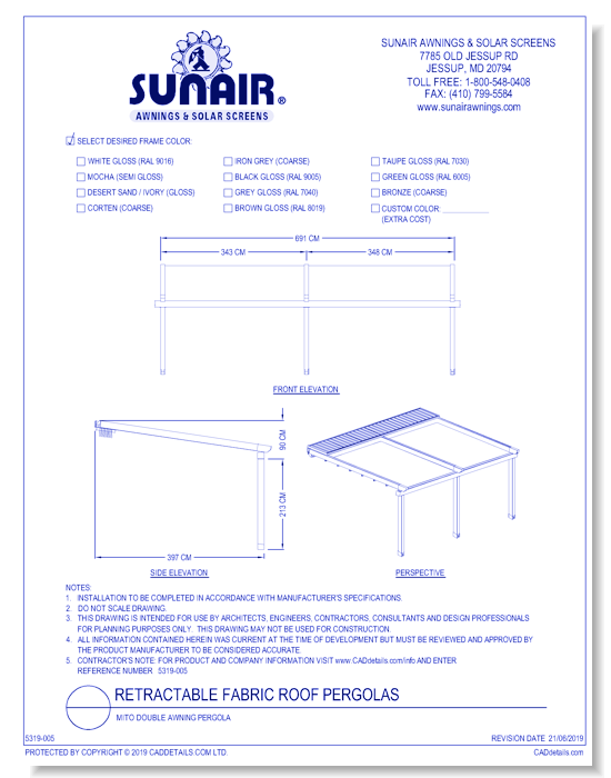 Mito Double Awning Pergola