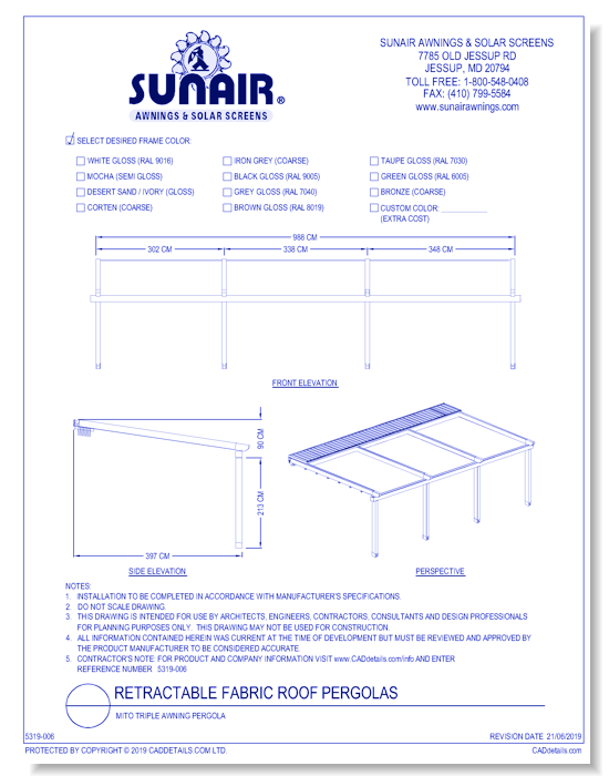 Mito Triple Awning Pergola