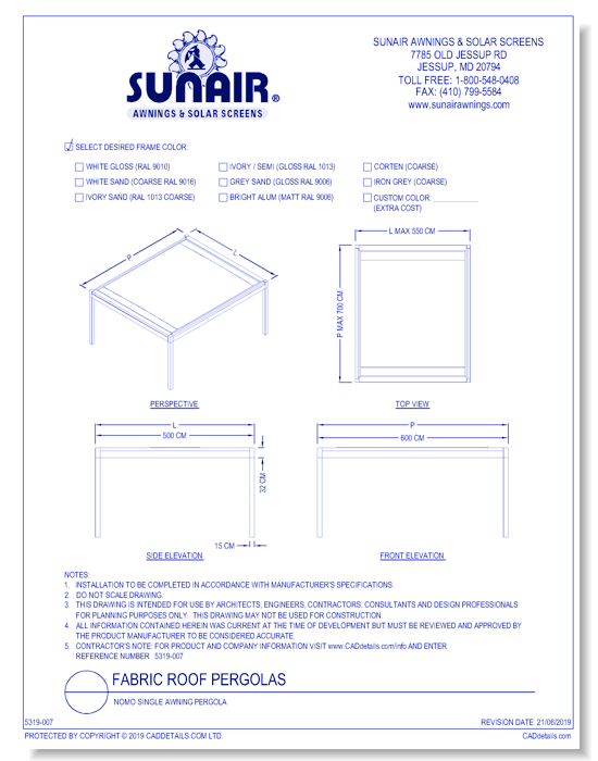 Nomo Single Awning Pergola 