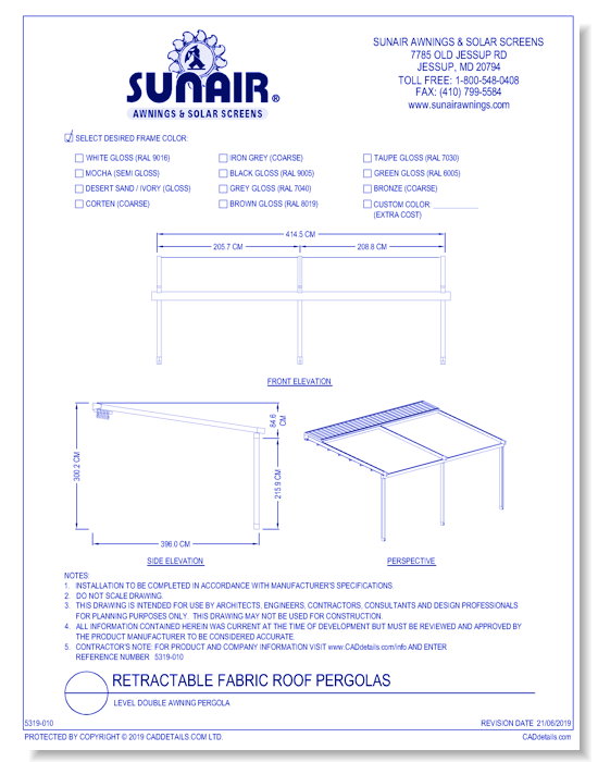 Level Double Awning Pergola