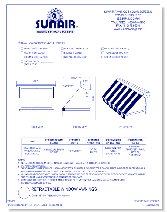 Combi Retractable Window Awning