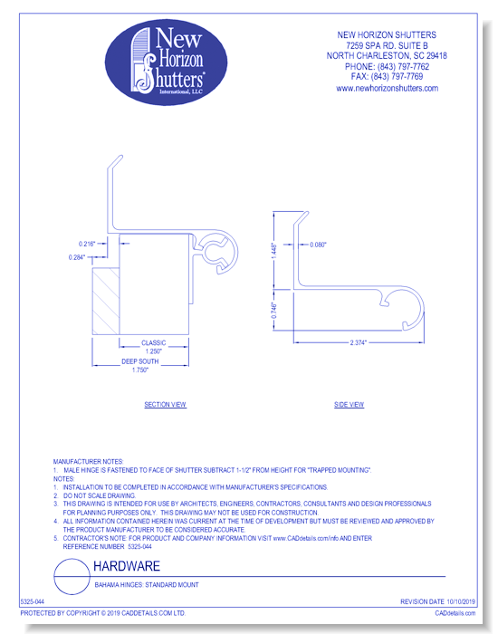 Bahama Hinges: Standard Mount