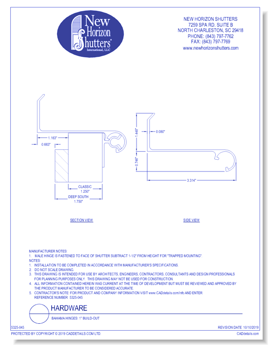 Bahama Hinges: 1'' Build-Out