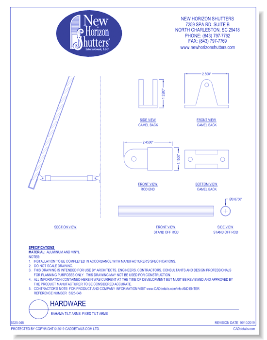Bahama Tilt Arms: Fixed Tilt Arms