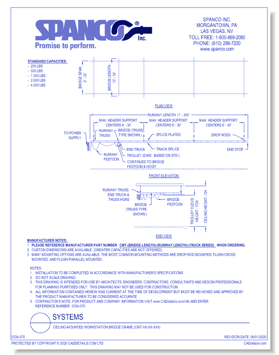Ceiling-Mounted Workstation Bridge Crane (CMT-XX-XX-XXX)