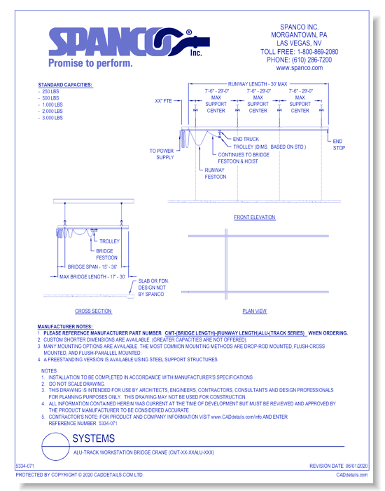 Alu-Track Workstation Bridge Crane (CMT-XX-XXALU-XXX)