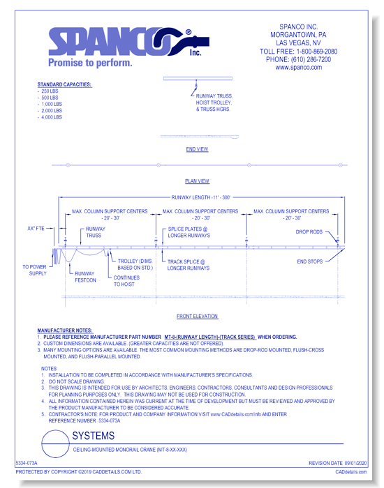 Ceiling-Mounted Monorail Crane (MT-8-XX-XXX)