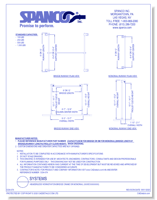Headerless Workstation Bridge Crane or Monorail (XXXSCXXXXXXX)