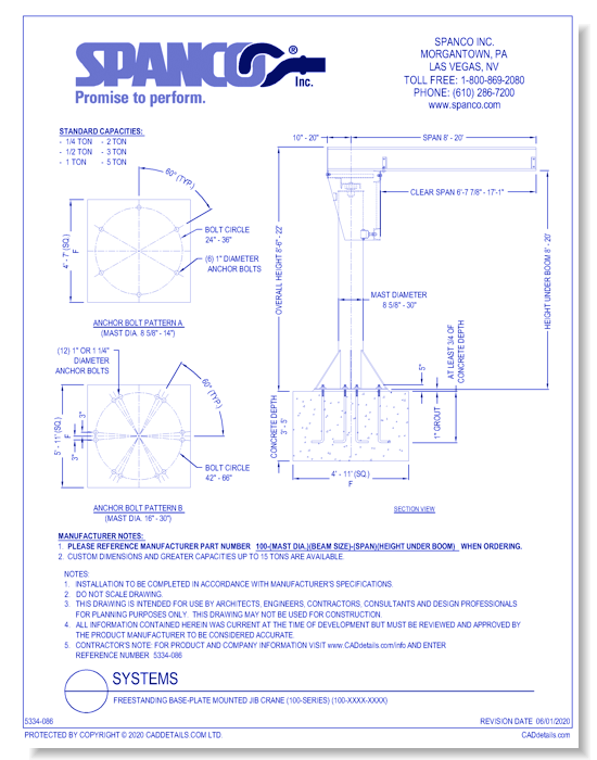 Freestanding Base-Plate Mounted Jib Crane (100-Series) (100-XXXX-XXXX)