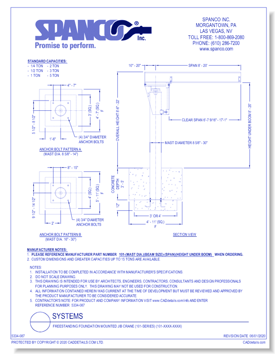 Freestanding Foundation Mounted Jib Crane (101-Series) (101-XXXX-XXXX)