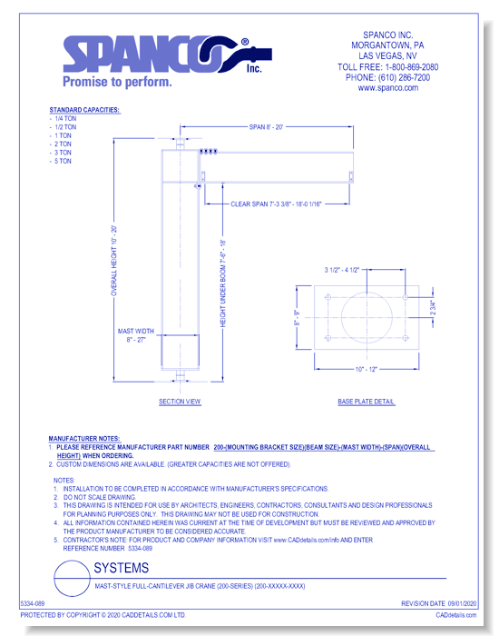 Mast-Style Full-Cantilever Jib Crane (200-Series) (200-XXXXX-XXXX)