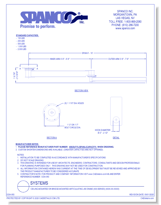 Ceiling-Mounted or Bridge-Mounted Articulating Jib Crane (400-Series) (400-XX-XXXX)