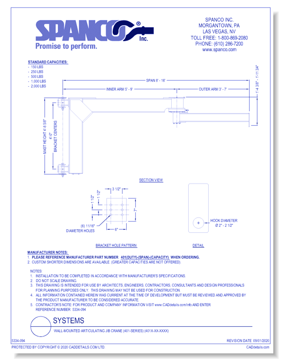 Wall-Mounted Articulating Jib Crane (401-Series) (401-XX-XXXX)