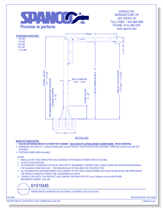 Freestanding Workstation Jib Crane (500-Series) (500-XXXX-XX-XX)