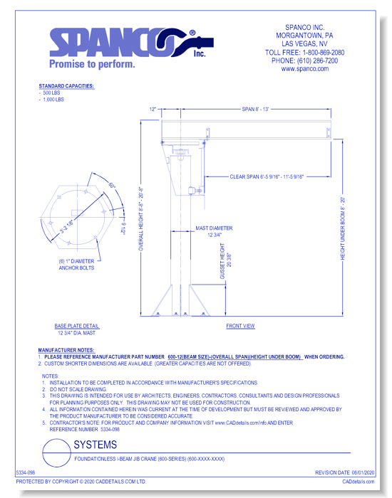 Foundationless I-Beam Jib Crane (600-Series) (600-XXXX-XXXX)