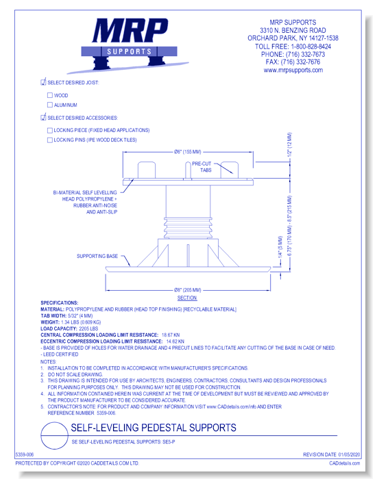 SE Self-Leveling Pedestal Supports: SE5-P