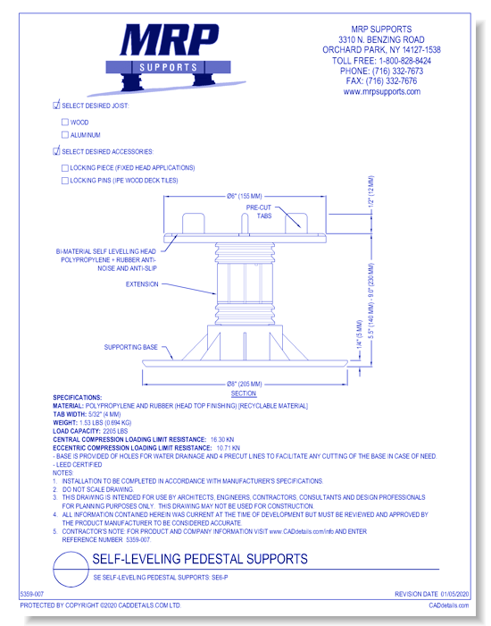 SE Self-Leveling Pedestal Supports: SE6-P