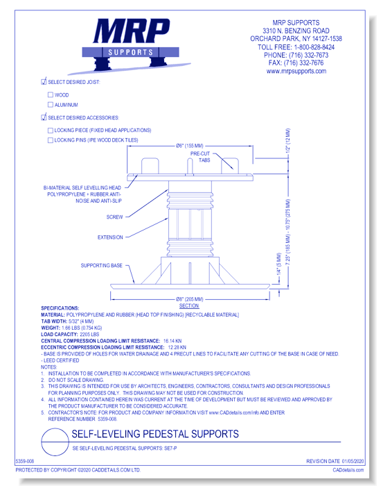 SE Self-Leveling Pedestal Supports: SE7-P