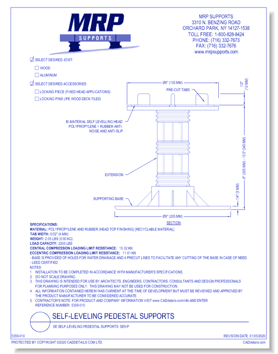 SE Self-Leveling Pedestal Supports: SE9-P