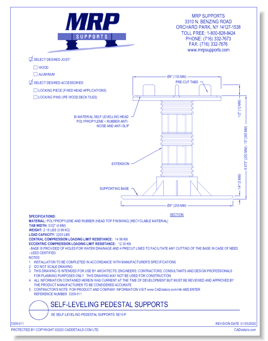 SE Self-Leveling Pedestal Supports: SE10-P