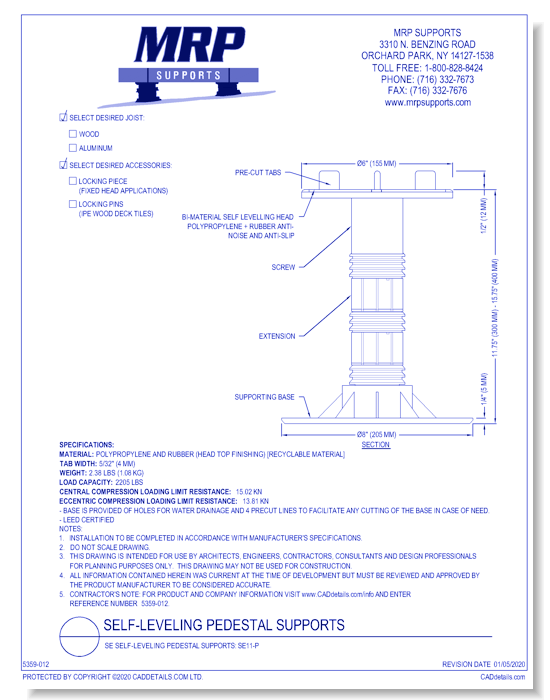 SE Self-Leveling Pedestal Supports: SE11-P