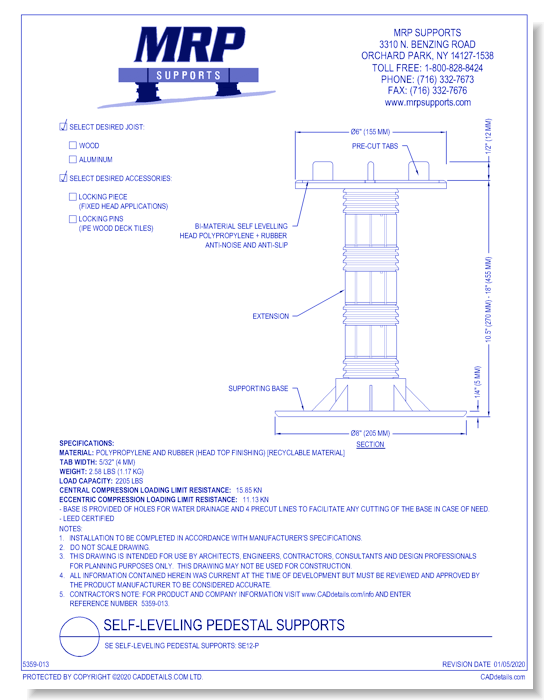 SE Self-Leveling Pedestal Supports: SE12-P