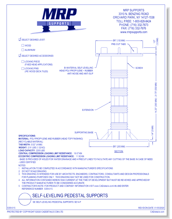 SE Self-Leveling Pedestal Supports: SE14-P