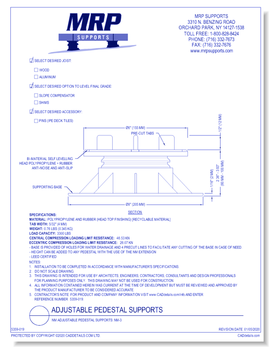 NM Adjustable Pedestal Supports: NM-3